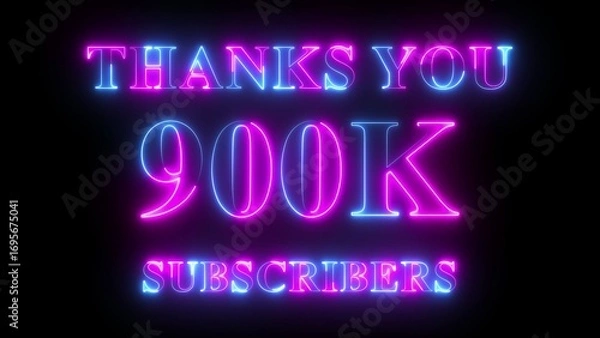 Obraz Thank You 900k Subscribers neon text in pink and blue colors, social media celebration design, glowing milestone animation, digital follower achievement background