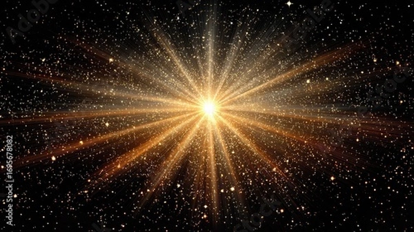 Fototapeta Brilliant cosmic explosion: a symphony of radiant light and glittering stars in a dark sky.