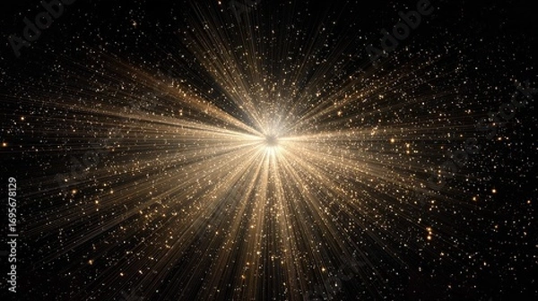Fototapeta Golden explosion of sparkling light against a dark background creates a mesmerizing spectacle