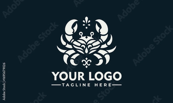 Fototapeta Elegant crab logo design featuring intricate details and a decorative crown element.
