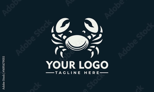 Fototapeta A stylized white crab illustration with claws raised, centered above placeholder text for a logo and tagline.