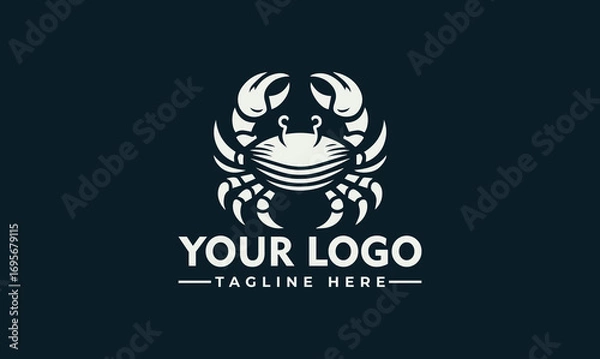 Fototapeta A stylized white crab illustration with claws raised, centered above placeholder text for a logo and tagline.
