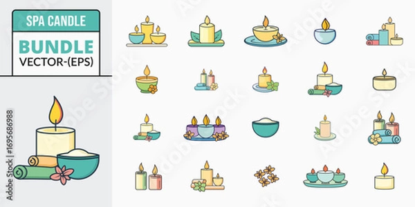 Fototapeta Serene spa candle and wellness icons bundle for relaxation and self-care designs