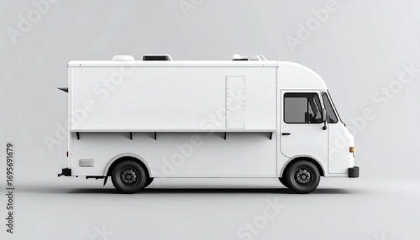 Fototapeta Food truck side view mockup with plain white body, isolated on background, template for street food branding