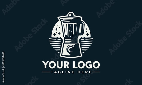 Fototapeta A stylized logo featuring a blender filled with liquid, and a tagline.