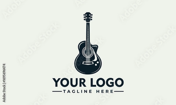 Fototapeta A stylized black acoustic guitar logo design with text below on a light background.