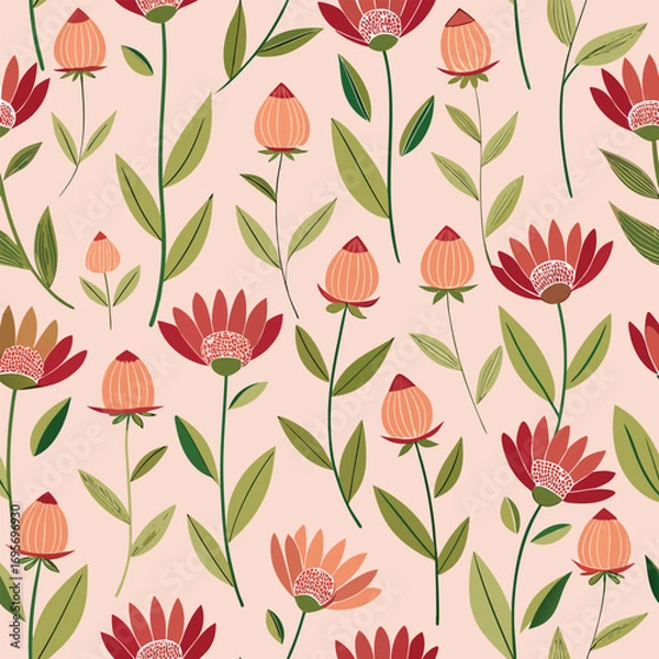 Obraz floral pattern with red and orange flowers
