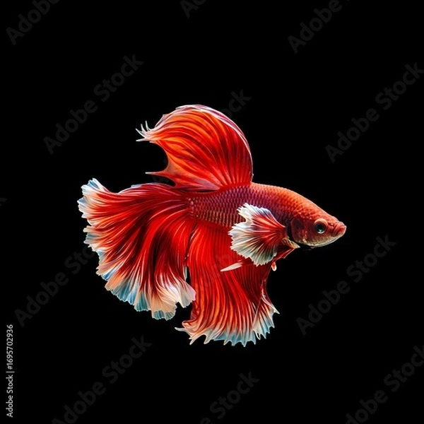 Fototapeta Beautiful Red Siamese Fighting Fish with Flowing Fins.