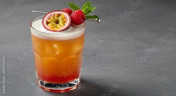 Fototapeta Refreshing Passion Fruit and Raspberry Cocktail.