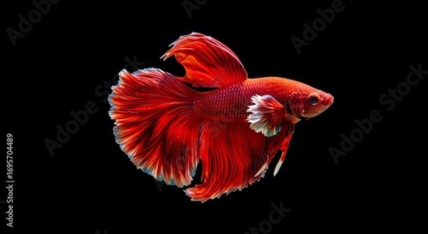Fototapeta Vibrant Red Betta Fish with Flowing Fins.