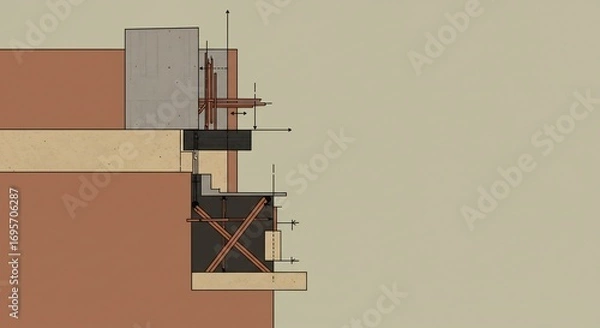 Fototapeta 세련된 건축 단면도, 부드러운 색감의 건축 디자인