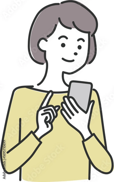 Fototapeta スマホを見る女性 ネット 手続き 笑顔 イラスト素材