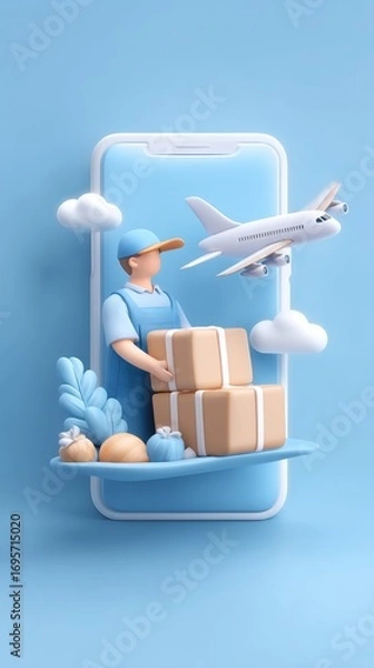 Fototapeta logistic transportation concept with courier, commerce, plane