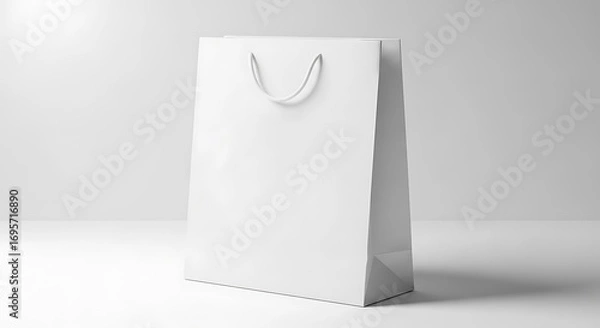 Fototapeta Blank White Shopping Bag Mockup on a Clean White Surface Displaying Its Versatile Design
