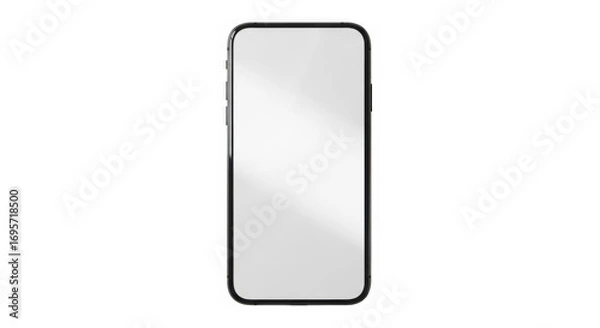 Fototapeta A modern smartphone with a blank screen, casting a shadow on a white surface with light streaks