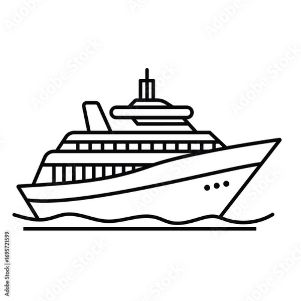 Fototapeta Single black one line drawing ship concept. Continuous line draw design graphic vector on white background
