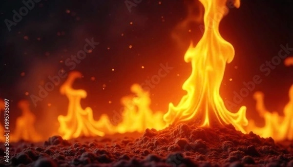Fototapeta Intense Orange and Yellow Flames A Close-Up of Fiery Heat and Flickering Light, Perfect for Energy, Passion, and Danger Themes