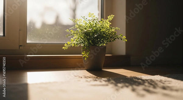 Obraz Potted Plant by Window with Sunlight