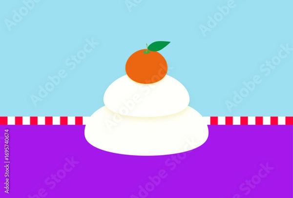 Obraz モダンでカラフルな背景に映える鏡餅のベクターイラスト｜鏡餅,橙,正月,新年,餅,みかん	