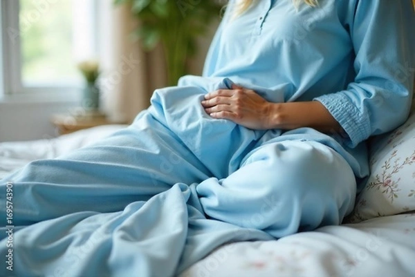 Fototapeta Cozy, soft bedding pants in a calming blue hue Perfect for relaxing nights and lazy mornings at home Ideal for lounging and comfortable sleepwear , pattern, nightwear