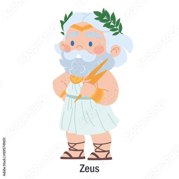 Obraz Ancient Greek god Zeus. Character of the Olympic god of thunder and lightning. Deity with lightning. Cartoon character of classical mythology and pagan religion