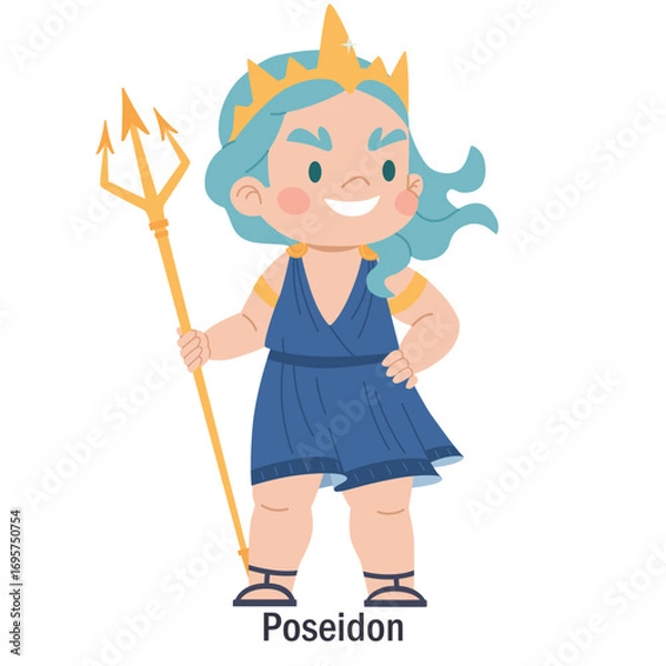 Obraz Ancient Greek god Poseidon. Character of the Olympic god of the seas. Deity with a trident. Cartoon character of classical mythology and pagan religion