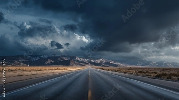 Obraz Empty road leading to mountains under dramatic storm clouds