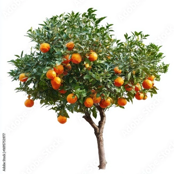 Obraz Bright Orange Citrus Tree with Juicy Oranges Isolated on White Background