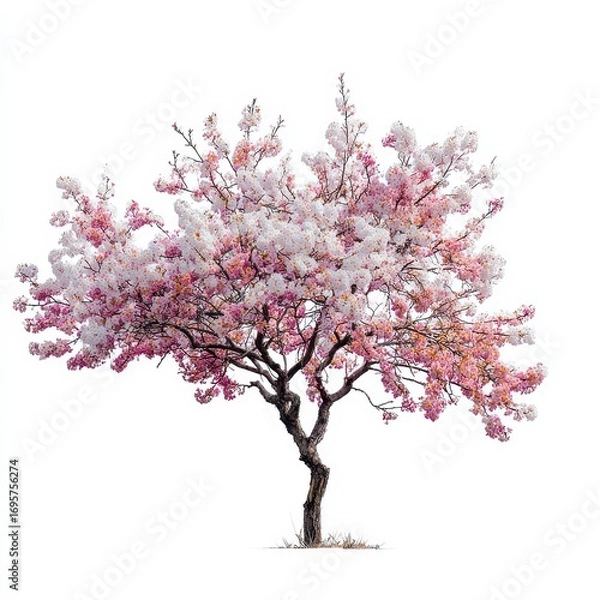 Fototapeta Ornamental Cherry Tree in Bloom with Pink and White Flowers