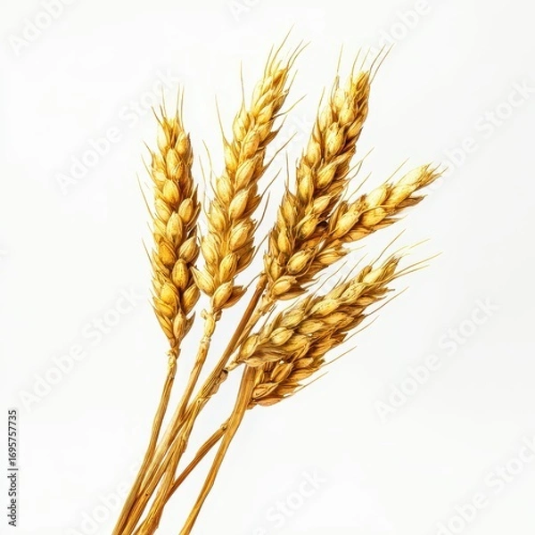 Fototapeta Golden Wheat Stalks Displayed on Plain White Background