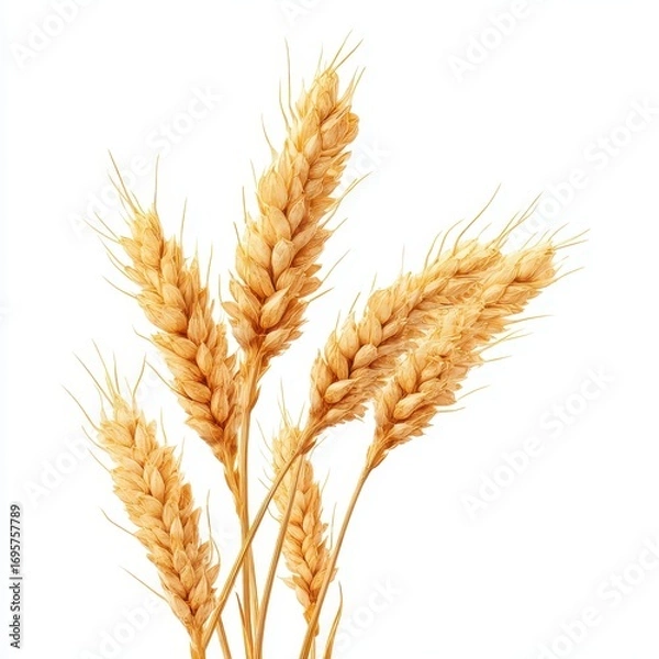 Fototapeta Golden Wheat Stalks Isolated on White Background for Agriculture Use