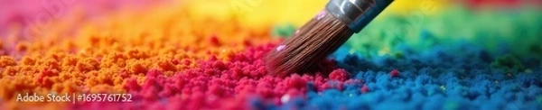 Fototapeta Artist Transforming Carpet with Vibrant Paint Strokes Close-Up of Creative Home D?cor