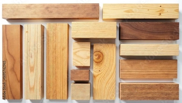 Fototapeta High-Resolution Wood Textures Diverse Grain Patterns Isolated on White for Carpentry, Woodworking, and Design Projects