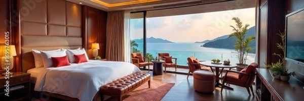 Fototapeta Luxurious Hotel Suite with Breathtaking Views Unwind in Opulent Comfort and Rejuvenate in Ultimate Style During Your Vacation