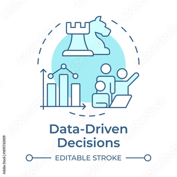 Fototapeta Data-driven decisions soft blue concept icon. Statistical chart, teamwork management. Round shape line illustration. Abstract idea. Graphic design. Easy to use in infographic, presentation
