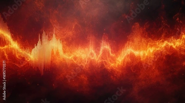 Fototapeta Abstract Fire Spectrum Visualizer with Intense Energy Waves and Vibration Display