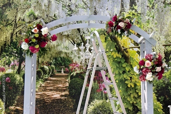 Fototapeta This is an image of a beautifully decorated archway likely for a wedding or a special event
