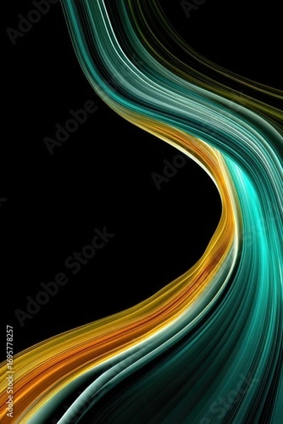 Fototapeta Abstract Flowing Teal And Gold Lines On Black Background