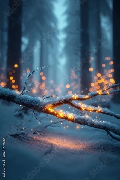 Fototapeta Winter Forest With Glowing Snow Covered Branches