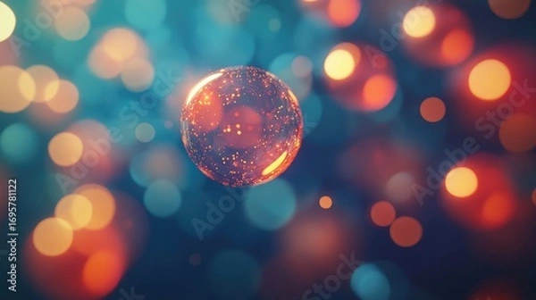 Fototapeta Abstract Bokeh Spheres Floating on a Deep Teal Background with Warm Lights