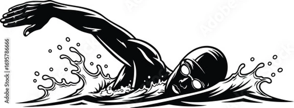 Obraz A swimmer in action, freestyle stroke, conveying movement, strength, and spirit of aquatic sports in a dynamic design