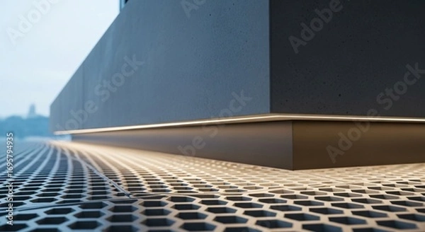 Fototapeta Modern Building Exterior with Ambient Lighting and Geometric Pattern