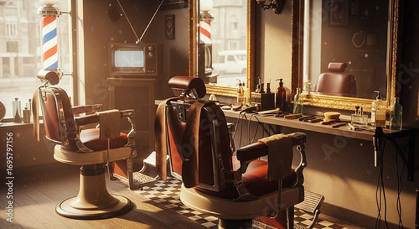 Obraz Vintage Barbershop with Old Television