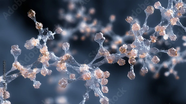 Fototapeta Crystalline lithium structures branching like neurons through aged brain tissue.