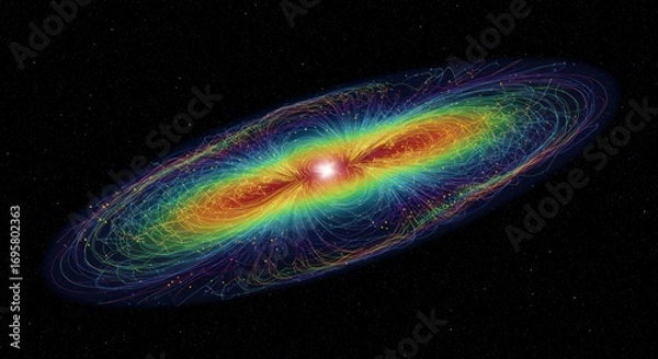 Fototapeta Rainbowcolored cosmic nebula with swirling energy trails and stars