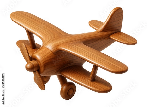 Fototapeta Wooden toy airplane with winged design and smooth finish