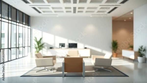 Obraz A minimalist office interior with clean lines and soft natural lighting, creating a professional workspace.