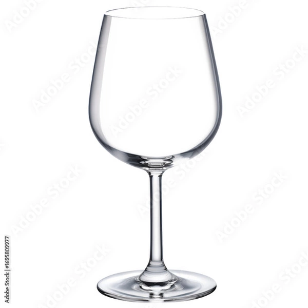 Obraz Empty elegant wine glass isolated on clean background with transparent crystal design, minimal modern drinkware for restaurant, bar, party, dining, and beverage presentation concepts