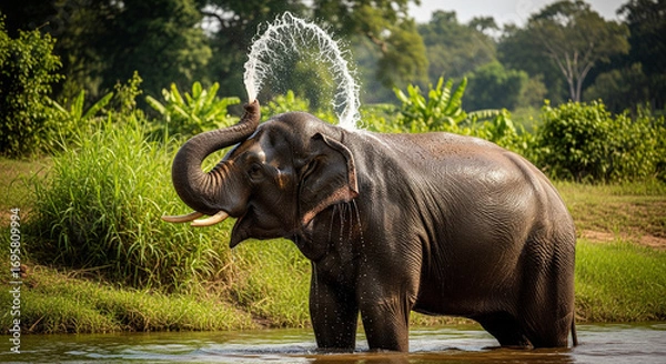 Obraz Elephant Spraying Water by Riverside