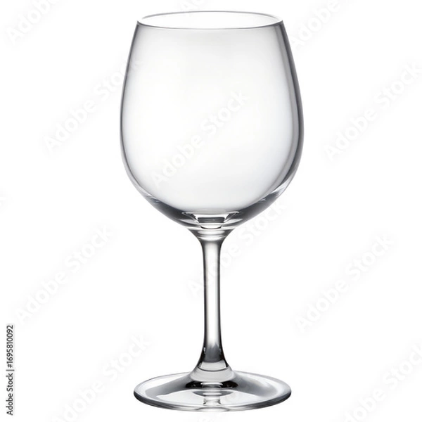 Obraz Empty elegant wine glass isolated on clean background with transparent crystal design, minimal modern drinkware for restaurant, bar, party, dining, and beverage presentation concepts